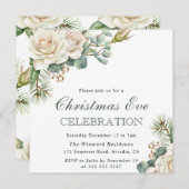 水彩冬の白ローズクリスマスイブ 招待状 (正面/裏面)