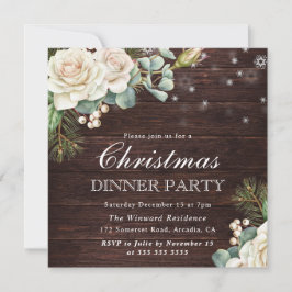 水彩冬の白ローズクリスマスディナー 招待状