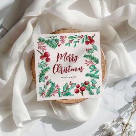 水彩冬の紅葉メリークリスマス スタンダードカクテルナプキン