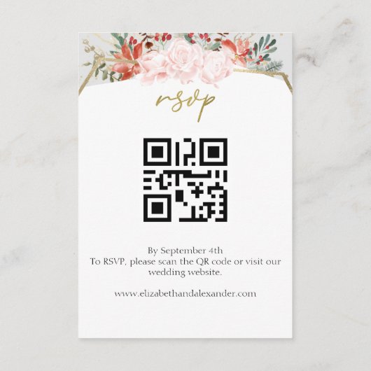 水彩冬の結婚式詳細 | RSVP | QRコード エンクロージャーカード (裏面)