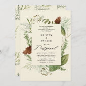 水彩冬の緑が延期さ結婚れた 招待状 (正面/裏面)