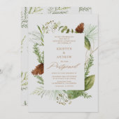 水彩冬の緑が延期さ結婚れた 招待状 (正面/裏面)