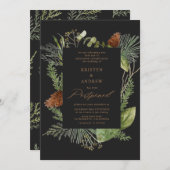 水彩冬の緑が延期さ結婚れた 招待状 (正面/裏面)