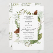 水彩冬の緑が延期さ結婚れた 招待状 (正面/裏面)