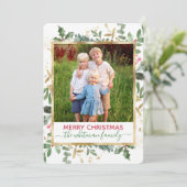 水彩冬の緑のクリスマスフォトカード シーズンカード (スタンド正面)