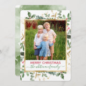 水彩冬の緑のクリスマスフォトカード シーズンカード (正面/裏面)