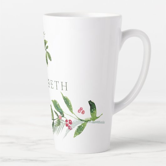 水彩冬の緑のクリスマスモダン カフェラテマグ (右)