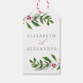 水彩冬の緑のクリスマスモダン ギフトタグ (正面)