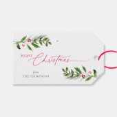 水彩冬の緑のクリスマスモダン ギフトタグ (正面(横))