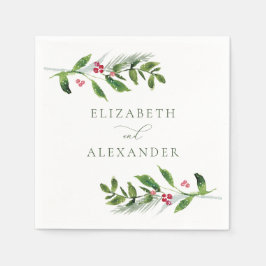 水彩冬の緑のクリスマスモダン スタンダードカクテルナプキン