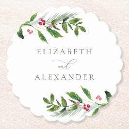 水彩冬の緑のクリスマスモダン ペーパーコースター