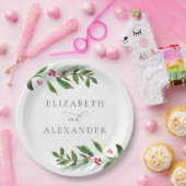 水彩冬の緑のクリスマスモダン ペーパープレート (パーティー)