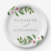 水彩冬の緑のクリスマスモダン ペーパープレート (正面)