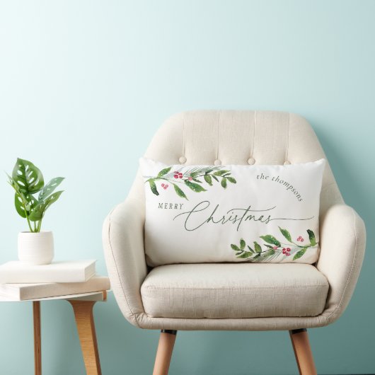 水彩冬の緑のクリスマスモダン ランバークッション (椅子)