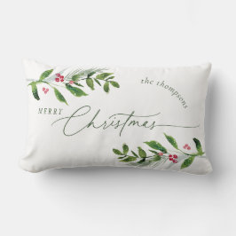 水彩冬の緑のクリスマスモダン ランバークッション