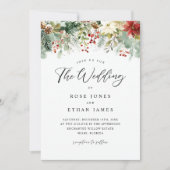 水彩冬の緑のクリスマス結婚の 招待状 (正面)