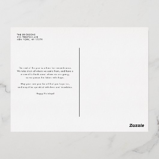 水彩冬の緑のフレームのクリスマスフォト 箔シーズンポストカード (裏面)