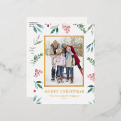 水彩冬の緑のフレームのクリスマスフォト 箔シーズンポストカード (正面/裏面)