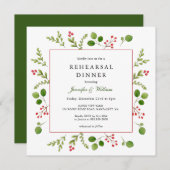 水彩冬の緑のフレームリハーサルディナー 招待状 (正面/裏面)