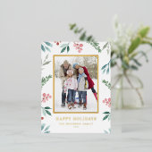 水彩冬の緑のフレーム写真 箔シーズンポストカード (立ち正面)