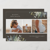 水彩冬の緑のホリデーフォトコラージュ シーズンカード (正面/裏面)