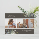 水彩冬の緑のホリデーフォトコラージュ シーズンカード (スタンド正面)