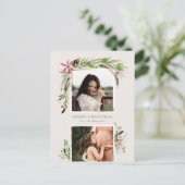 水彩冬の緑のホリデー写真カード シーズンポストカード (スタンド正面)