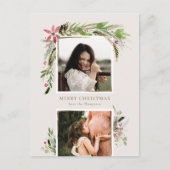 水彩冬の緑のホリデー写真カード シーズンポストカード (正面)