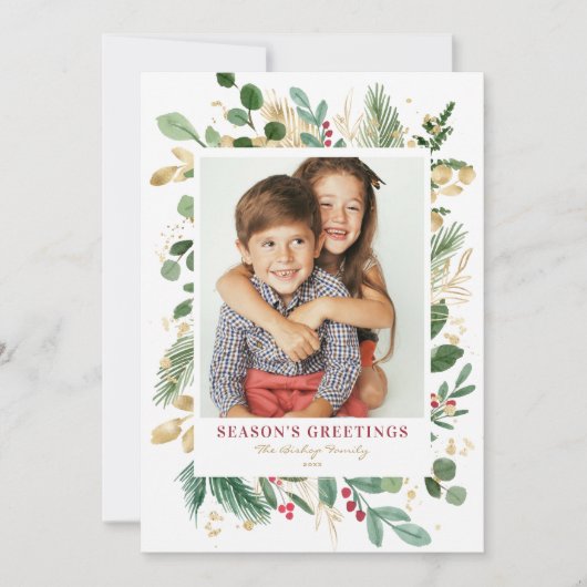 水彩冬の緑の季節のご挨拶 シーズンカード (正面)