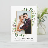 水彩冬の緑の愛の愛感謝していの金ゴールド サンキューカード (スタンド正面)