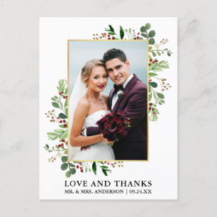 水彩冬の緑の愛の愛感謝していの金ゴールド ポストカード