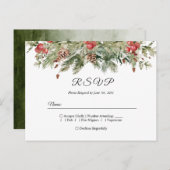 水彩冬の緑の松の木と松ぼっくり インビテーションポストカード (正面/裏面)