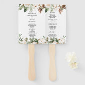 水彩冬の緑の松の木と白い花 ハンドファン (正面&裏面)