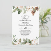 水彩冬の緑の松の木と白い花 招待状 (スタンド正面)