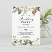 水彩冬の緑の松の木と白い花 招待状 (スタンド正面)