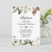 水彩冬の緑の松の木と白い花 招待状 (スタンド正面)
