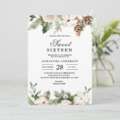 水彩冬の緑の松の木と白い花 招待状 (スタンド正面)