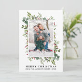 水彩冬の緑の果実フォトクリスマス シーズンカード (スタンド正面)