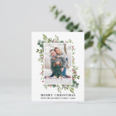 水彩冬の緑の果実フォトクリスマス ポストカード (スタンド正面)