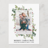水彩冬の緑の果実フォトクリスマス ポストカード (正面)