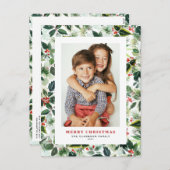 水彩冬の緑メリークリスマスフォト シーズンポストカード (正面/裏面)