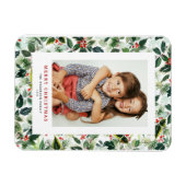 水彩冬の緑メリークリスマスフォト マグネット (横)