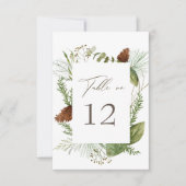 水彩冬の緑結婚のテーブル番号 出欠カード (正面)