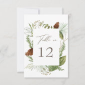 水彩冬の緑結婚のテーブル番号 出欠カード (裏面)