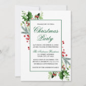 水彩冬の緑豊かなホーリー クリスマス パーティー 招待状 (正面)