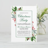 水彩冬の緑豊かなホーリー クリスマス パーティー 招待状 (スタンド正面)