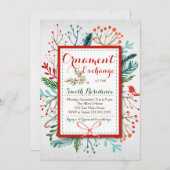 水彩冬の花の装飾品交換 招待状 (正面/裏面)