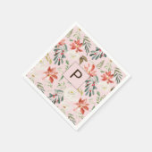 水彩冬の花ホリーベリーモノグラムの スタンダードカクテルナプキン (角)