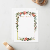 水彩冬の花モダンゴールドパーソナライズド ノートカード (正面/裏面インサイチュ)