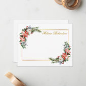 水彩冬の花個人名入れゴールド ノートカード (正面/裏面インサイチュ)